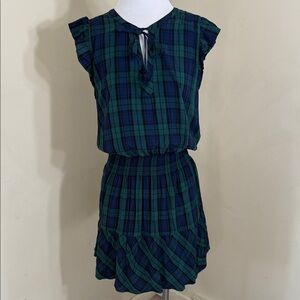 VINEYARD VINES BLACKWATCH SMOCKED PLAID DRESS IN CHARLESTON GREEN WOMENS SIZE Lg